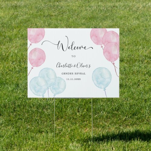 Gender reveal shower watercolor balloons welcome sign