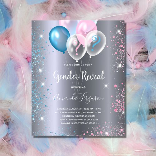 Gender reveal silver blue pink budget invitation flyer