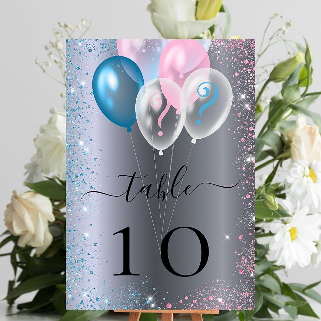 Gender reveal silver pink blue table number (Creator Uploaded)