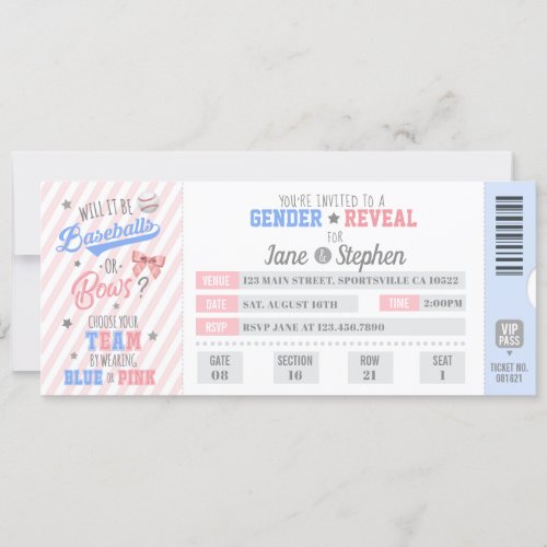 Gender Reveal Sports Ticket Invitation