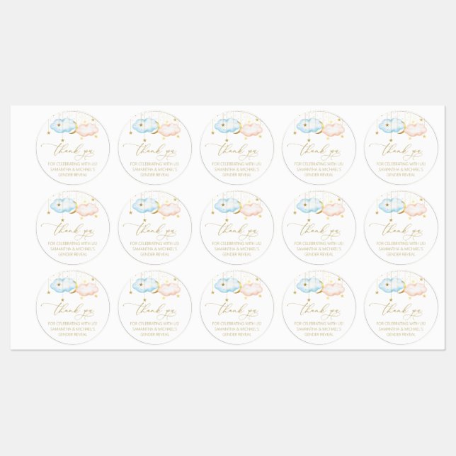 Gender Reveal Stickers, Blue and Pink Stars Labels (Sheet)