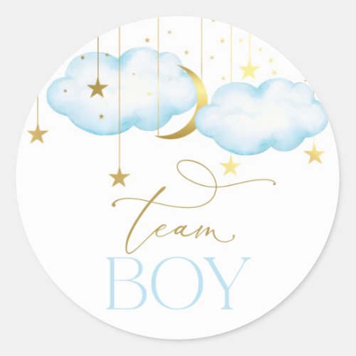 Gender Reveal Stickers Blue Team Boy Classic Round Sticker