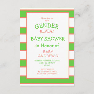 Gender Reveal Striped Green Orange Baby Shower Invitation