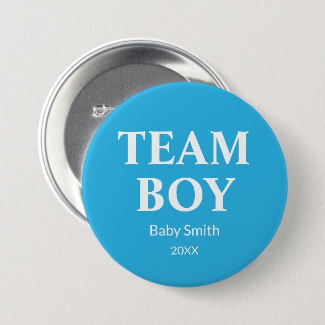 Gender reveal Team Boy blue any theme Button (Front & Back)