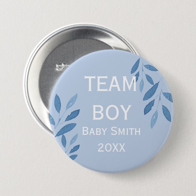 Gender reveal Team Boy blue watercolor floral Button (Front & Back)