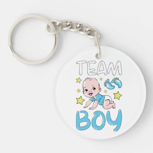 Gender Reveal Team Boy Party Set Circle Keychain