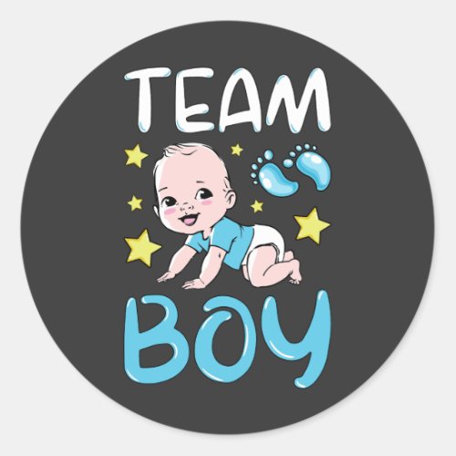 Gender Reveal Team Boy Party Set Classic Round Sticker