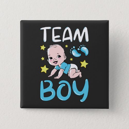 Gender Reveal Team Boy Party Set Square Button