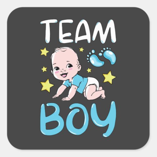 Gender Reveal Team Boy Party Set Square Sticker