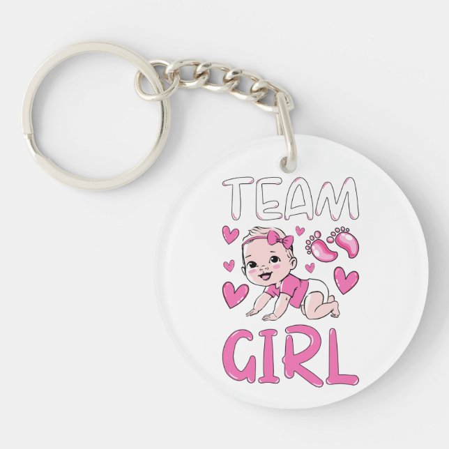 Gender Reveal Team Girl Party Set Circle Keychain (Front)