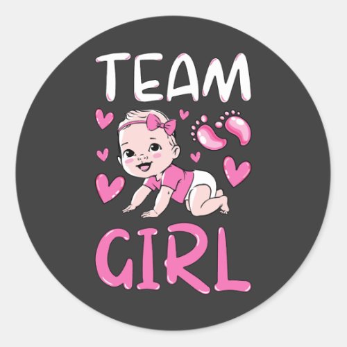 Gender Reveal Team Girl Party Set Classic Round Sticker