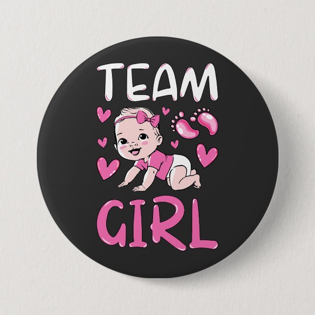 Gender Reveal Team Girl Party Set Round Button (Front)