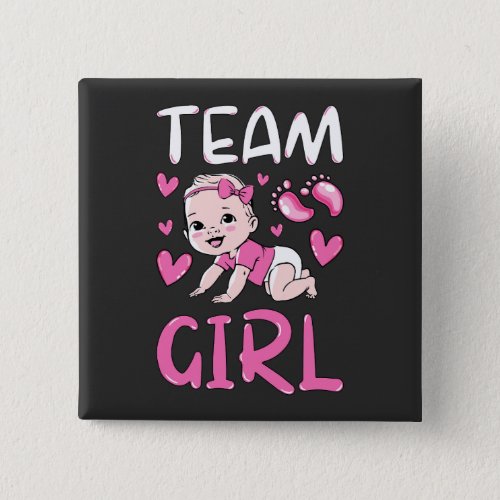 Gender Reveal Team Girl Party Set Square Button