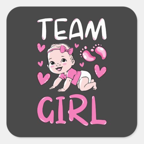 Gender Reveal Team Girl Party Set Square Sticker