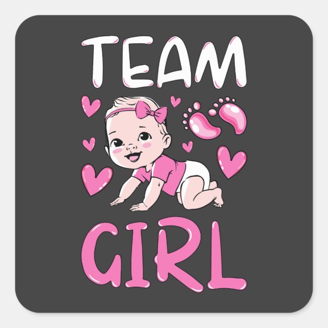 Gender Reveal Team Girl Party Set Square Sticker (Front)