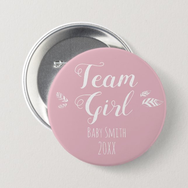 Gender reveal Team Girl pink  Button (Front & Back)