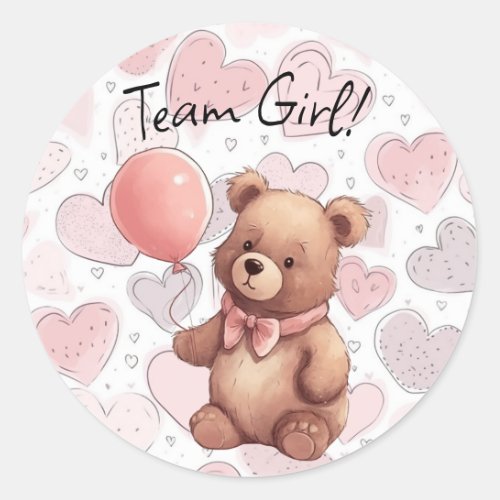 Gender Reveal Team Girl Pink Classic Round Sticker