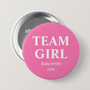 Gender reveal Team Girl pink watercolor any theme Button