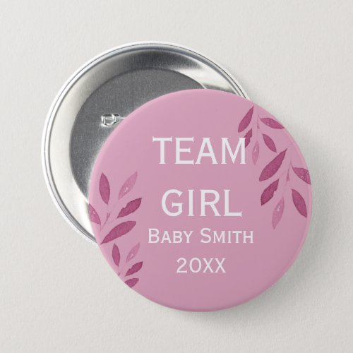 Gender reveal Team Girl pink watercolor floral Button