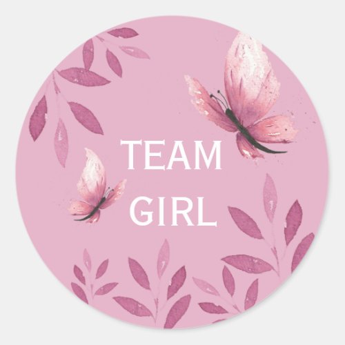 Gender reveal Team Girl pink watercolor floral Classic Round Sticker