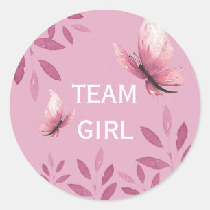 Gender reveal Team Girl pink watercolor floral Classic Round Sticker