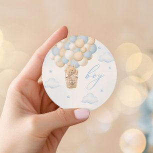 Gender Reveal Teddy Bear Blue Boy Classic Round Sticker