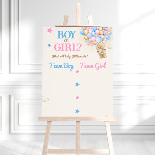 Gender Reveal Teddy Bear Pink Blue Voting Sign 