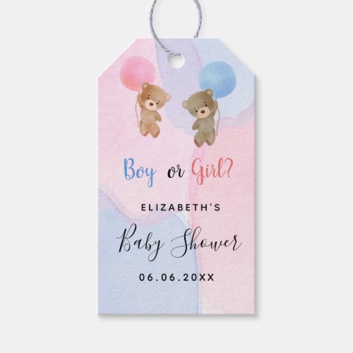 Gender reveal teddy pink blue thank you gift tags