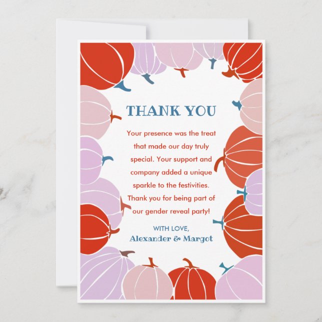 Gender reveal thank you cards Pumpkin Autumn  (Front)
