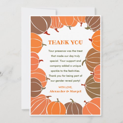 Gender reveal thank you cards Pumpkin Autumn