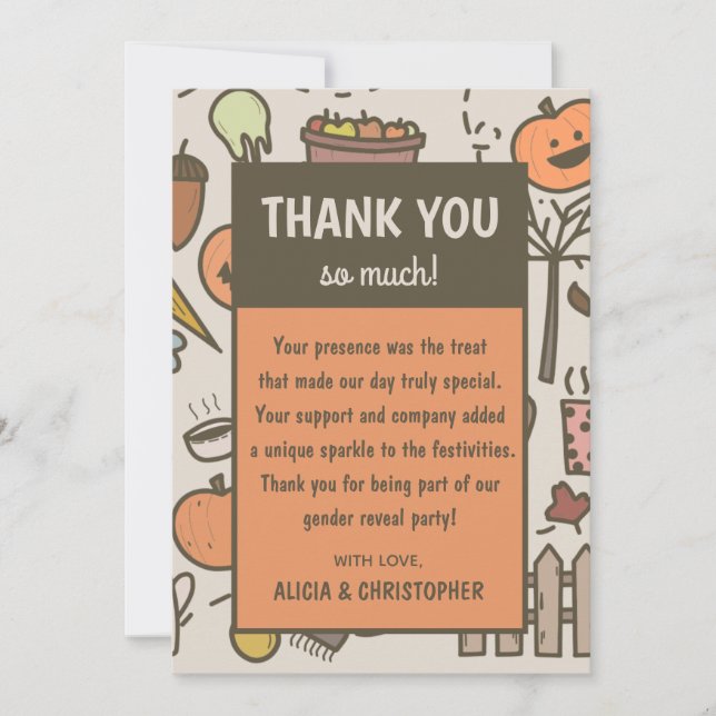 Gender reveal thank you cards pumpkin cute (Front)