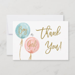 Gender reveal thank you note card