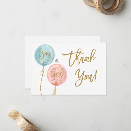 Gender reveal thank you note card | Zazzle