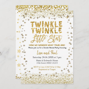 Gender Reveal Twinkle Little Star  Baby Shower Invitation