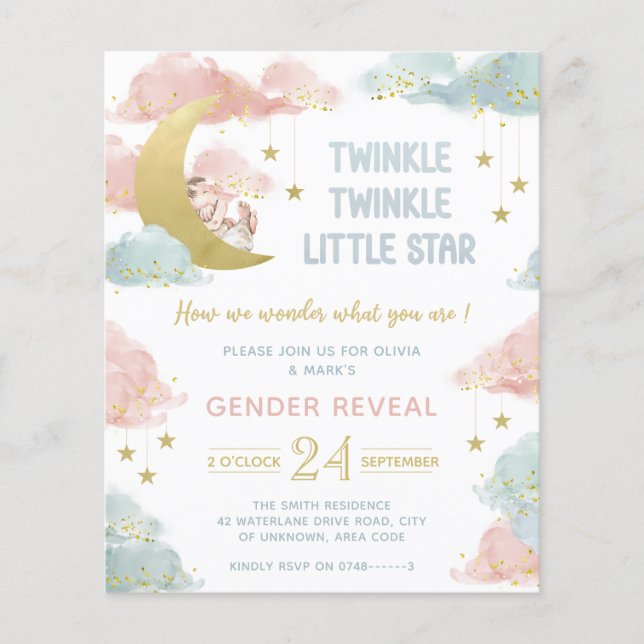 Gender reveal twinkle little star invitation (Front)