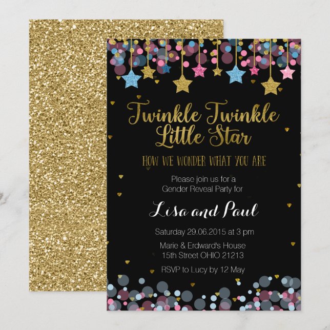 Gender Reveal Twinkle Twinkle Little Star Card (Front/Back)