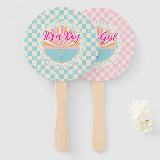Gender Reveal Two-Sided Blue-Pink Plaid Checkered Hand Fan