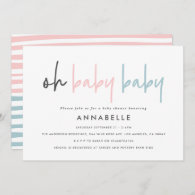 Gender reveal unknown baby shower pink blue modern invitation