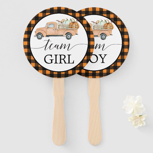 Gender Reveal Voting Fan Vintage Pumpkin Truck (Front and Back)