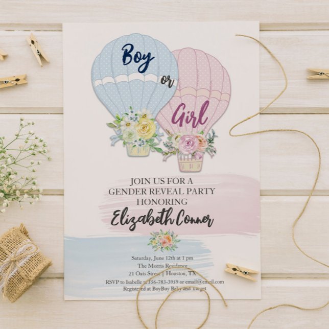 Gender Reveal Watercolor Hot Baloons Invitation (Gender Reveal Watercolor Hot Baloons Invitation)