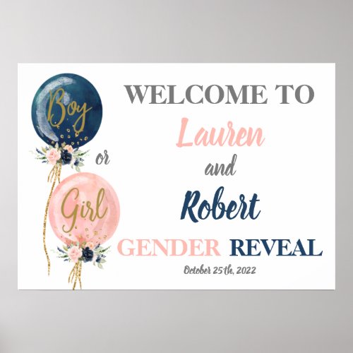 Gender reveal welcome sign