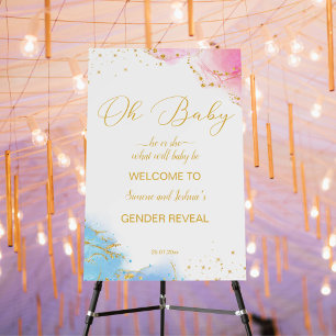 Gender reveal welcome sign oh baby pink blue