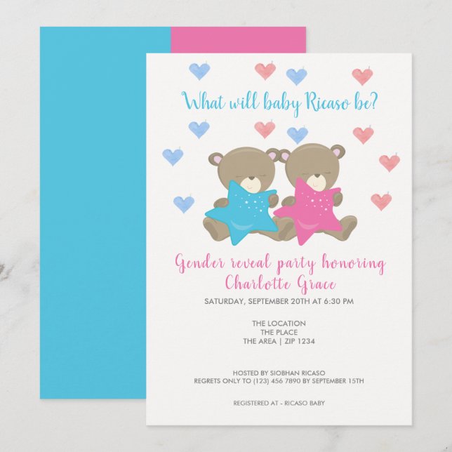 Gender Reveal What Will Baby Be Bear Baby Shower Invitation (Front/Back)