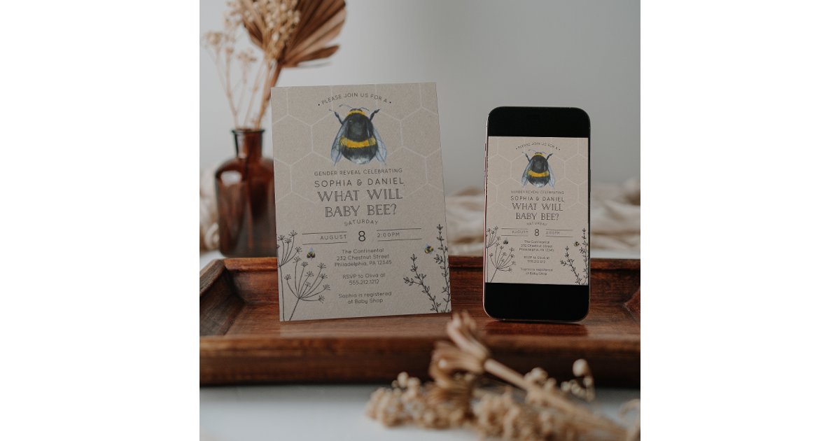 Gender Reveal What Will Baby Bee Baby Shower Invitation | Zazzle