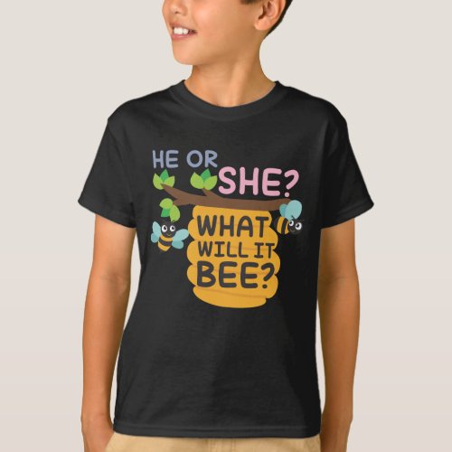 Gender Reveal What Will It Bee He or She Boy Girl T_Shirt