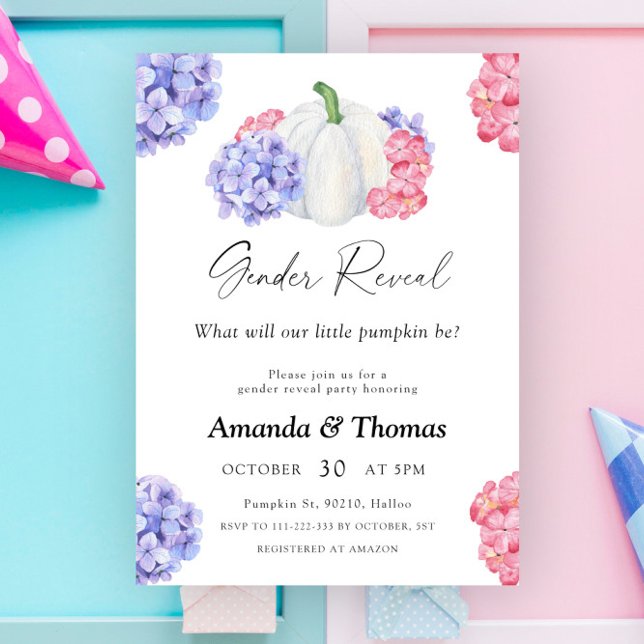 Gender Reveal White Pumpkin and Flowers Invitation (Creator Uploaded)