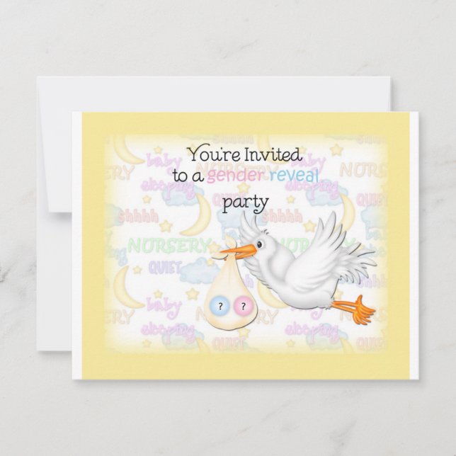 Gender Reveal Yellow Stork Invitation (Front)