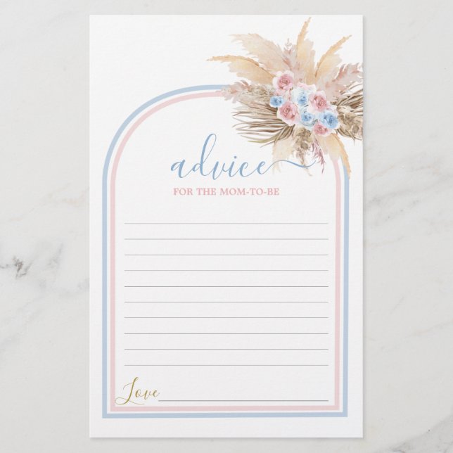 Gender ReveaPampas Grass Advice for Mom To Be card (Front)
