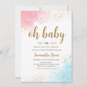 Gender Revel Pink Blue Oh Baby Baby Shower Invitation