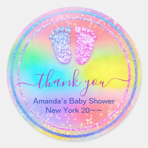 Gender Revival Baby Shower Holographic Unicorn Classic Round Sticker